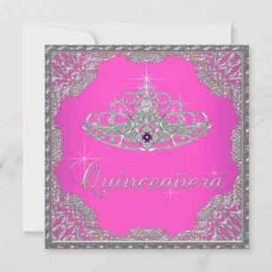Invitación Tiara Rosa Caliente Quinceañera