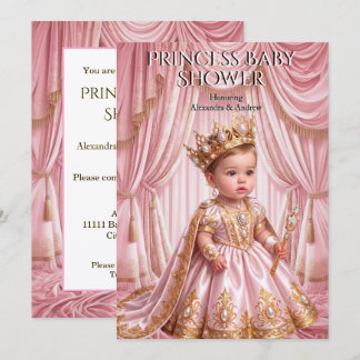Invitación Tiara rosa dorada para baby shower de princesa rea