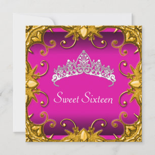 Invitación Tiara rosa dulce cumpleaños 16 fiesta oro blanco