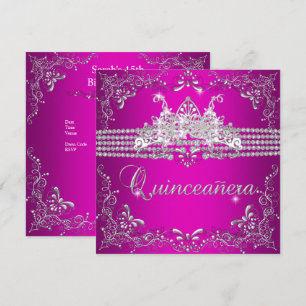 Invitación Tiara Rosa Fuerte Plateada para Fiesta de Cumpleañ