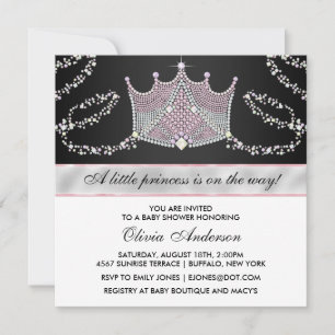 Invitación Tiara Rosa Negra Niña Bebé Princesa Baby Shower