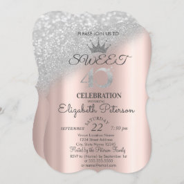 Invitación Tiara, Rosa Oro Dulce 40 Purpurina Bokeh Ombre
