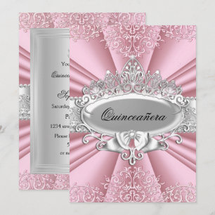 Invitación Tiara Rosa/Plata y Quinceañera de Damasco 15º Cump