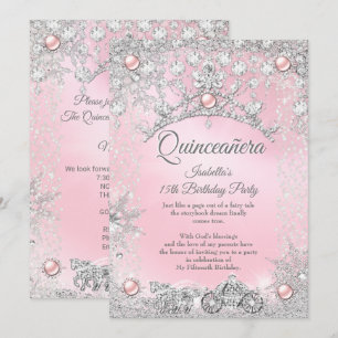 Invitación Tiara Rosa Quinceañera Carruaje de Invierno 15