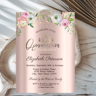 Invitación Tiara, Rosas de Moda de String Lights Quinceañera