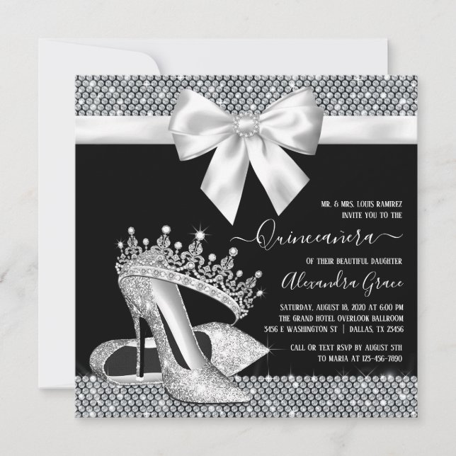 Invitación Tiara Shoe Glam Quinceanera (Anverso)