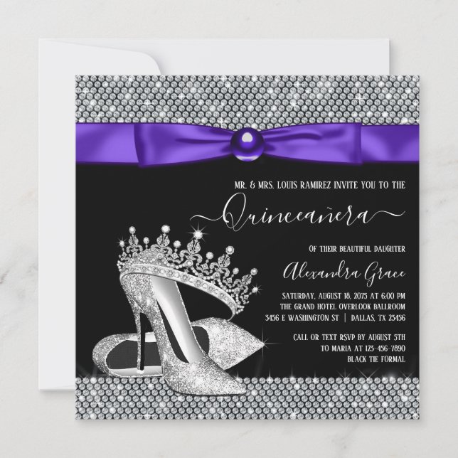 Invitación Tiara Shoe Quinceanera (Anverso)