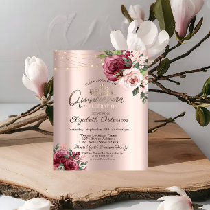 Invitación Tiara, String enciende a los Rosas de Borgoña Quin