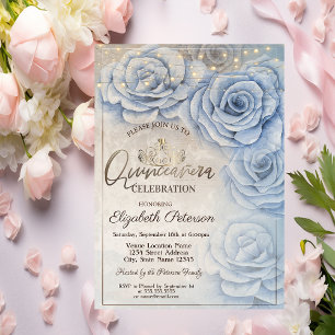 Invitación Tiara, String ilumina a los Rosas azules Quinceañe