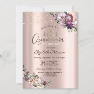 Invitación Tiara,String ilumina las flores tropicales Quincea