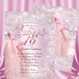 Invitación Tiara Sweet 16 rubor Rosa Invierno País de las Mar