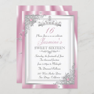 Invitación Tiara Sweet, copo de nieve de diamante rosado plat