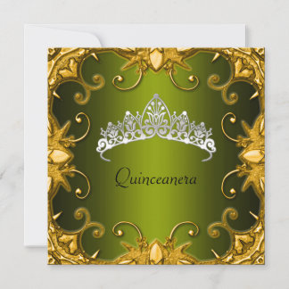 Invitación Tiara Verde Dorado Blanco para Fiesta de Cumpleaño