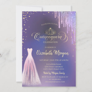 Invitación Tiara, Vestido de Diamantes que Destilan Violeta Q