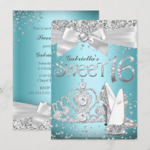 Invitación Tiara y Tacones Azul Brillante Dulces 1