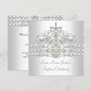 Invitación Tiaro de Bautizo Plata Perla Blanca Diamante