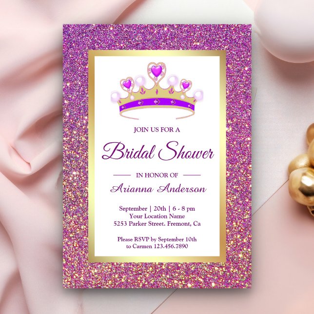 Invitación Tiarra de Purpurina Morada Princesa Despedida de S (Subido por el creador)