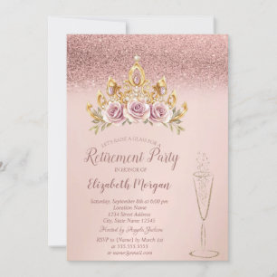 Invitación Tiarra floral de purpurina de oro rosa Jubilación 