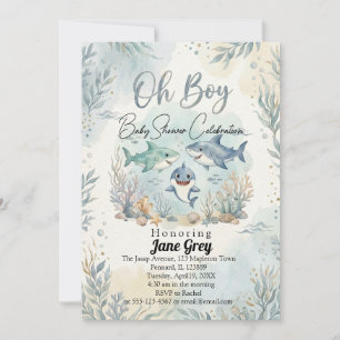 Invitación Tiburón bebé acuarela bajo el mar baby shower
