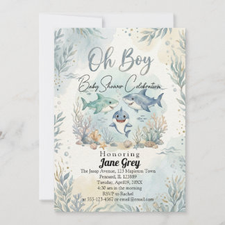 Invitación Tiburón bebé acuarela bajo el mar baby shower