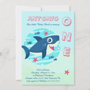 Invitación Tiburón bebé en su primer cumpleaños bajo el mar a