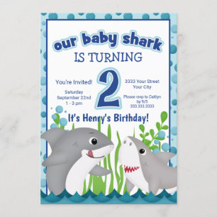 Invitación Tiburón Colorido Playa del Océano Cumpleaños númer