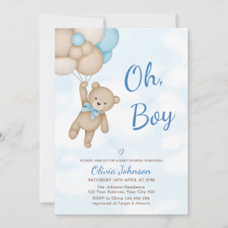 Invitación Tiburón de peluche Oh Niño Fiesta de Bebé