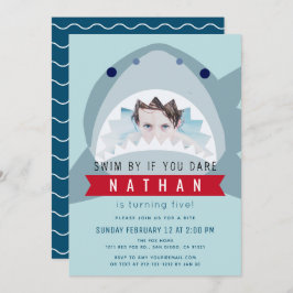 Invitación Tiburón Light Blue Pool Boy Foto Cumpleaños