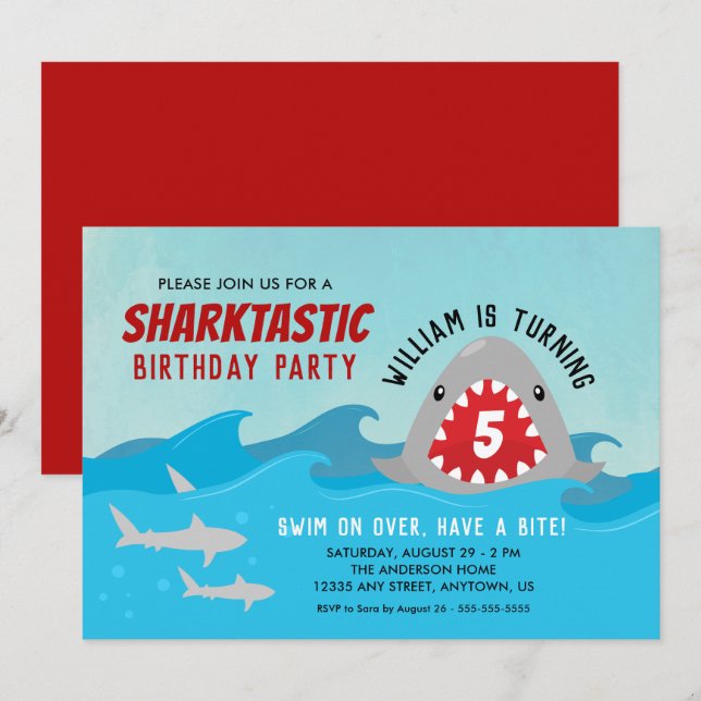 Invitación Tiburón lindo | Fiesta de cumpleaños de los niños (Anverso / Reverso)
