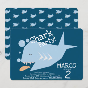 Invitación Tiburón lindo pez geométrico cumpleaños azul para 