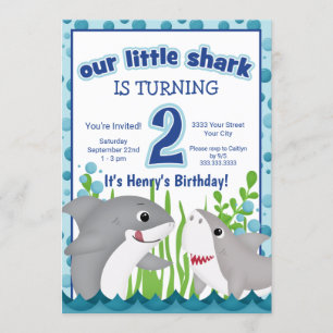 Invitación Tiburón Pequeño Colorido Playa del Océano Cumpleañ