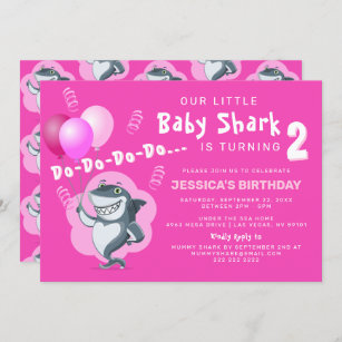 Invitación Tiburón rosa lindo   Cumpleaños de los globos rosa