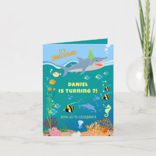 Invitación Tiburón sonriente bajo el mar chico Fiesta de cump