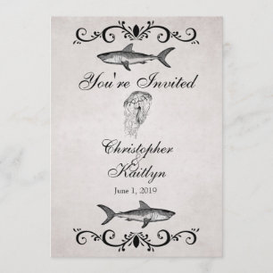 Invitación Tiburones de la época y mariscos invitan a una bod