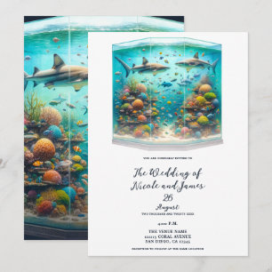 Invitación Tiburones y Peces Acuarela Acuática Boda de Acuari