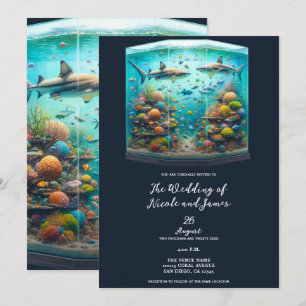 Invitación Tiburones y peces Acuarela acuática Boda de Acuari