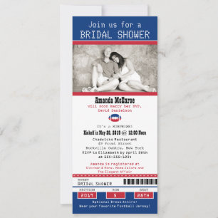 Invitación Ticket de fútbol ducha azul y marrón roja