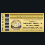 Invitación Ticket de oro VIP 70º cumpleaños<br><div class="desc">Billete de oro Invitación a la fiesta de cumpleaños número 70 VIP. Usted puede fácilmente personalizar esta divertida y elegante invitación para la fiesta de cumpleaños 70 simplemente añadiendo los detalles del evento en el estilo de letra y color, la redacción y la disposición de su elección. Se trata de...</div>