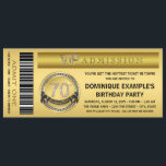 Invitación Ticket de oro VIP 70º cumpleaños<br><div class="desc">Billete de oro Invitación a la fiesta de cumpleaños número 70 VIP. Usted puede fácilmente personalizar esta divertida y elegante invitación para la fiesta de cumpleaños 70 simplemente añadiendo los detalles del evento en el estilo de letra y color, la redacción y la disposición de su elección. Se trata de...</div>