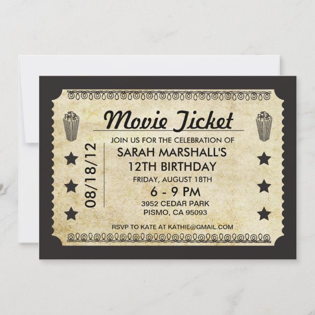 Invitación Ticket de películas (Anverso)