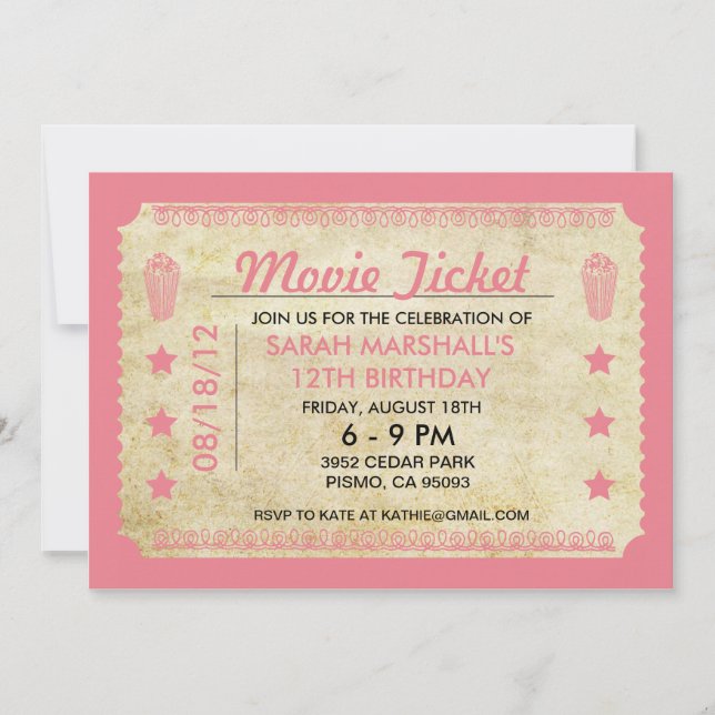 Invitación Ticket de películas (Anverso)