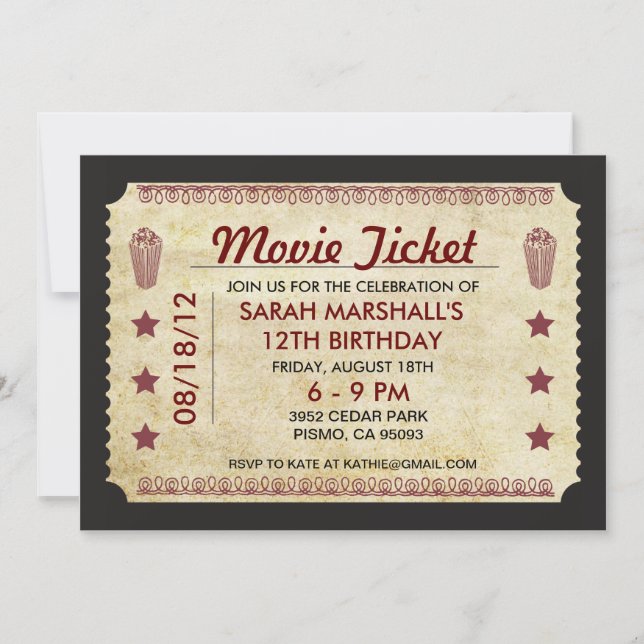 Invitación Ticket de películas (Anverso)
