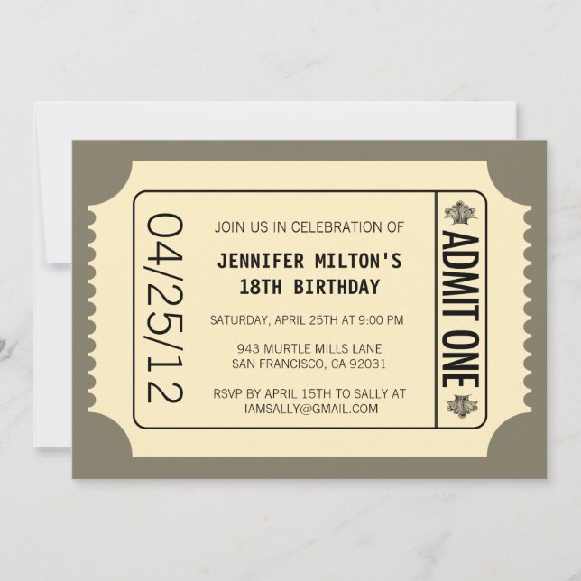 Invitación Ticket de películas (Anverso)