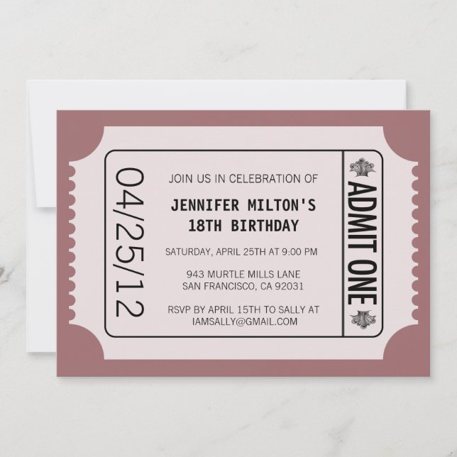 Invitación Ticket de películas (Anverso)