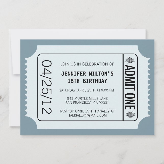 Invitación Ticket de películas (Anverso)