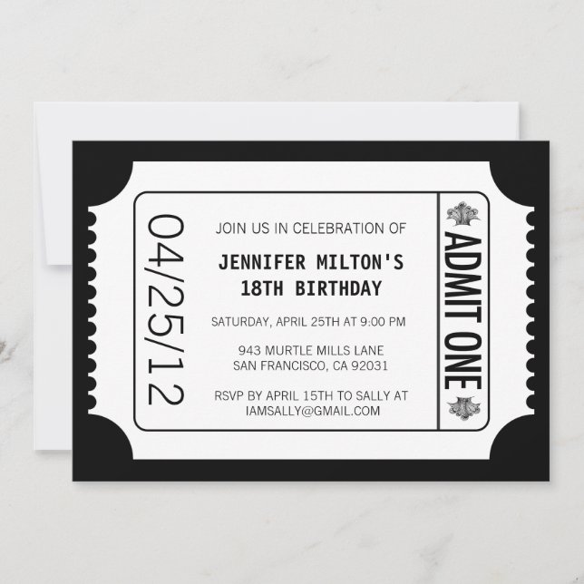 Invitación Ticket de películas (Anverso)