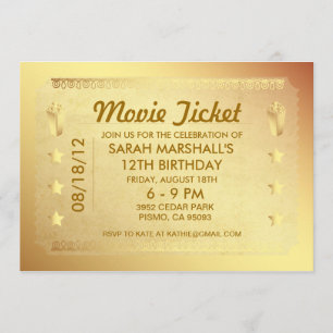 Invitación Ticket de películas doradas