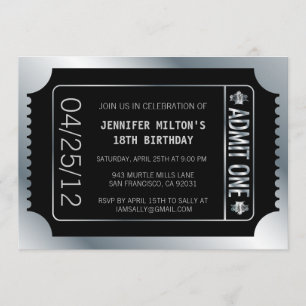 Invitación Ticket de películas plateado