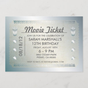 Invitación Ticket de películas plateado