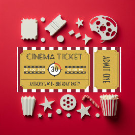 Invitación Ticket de películas retro cualquier fiesta de cump